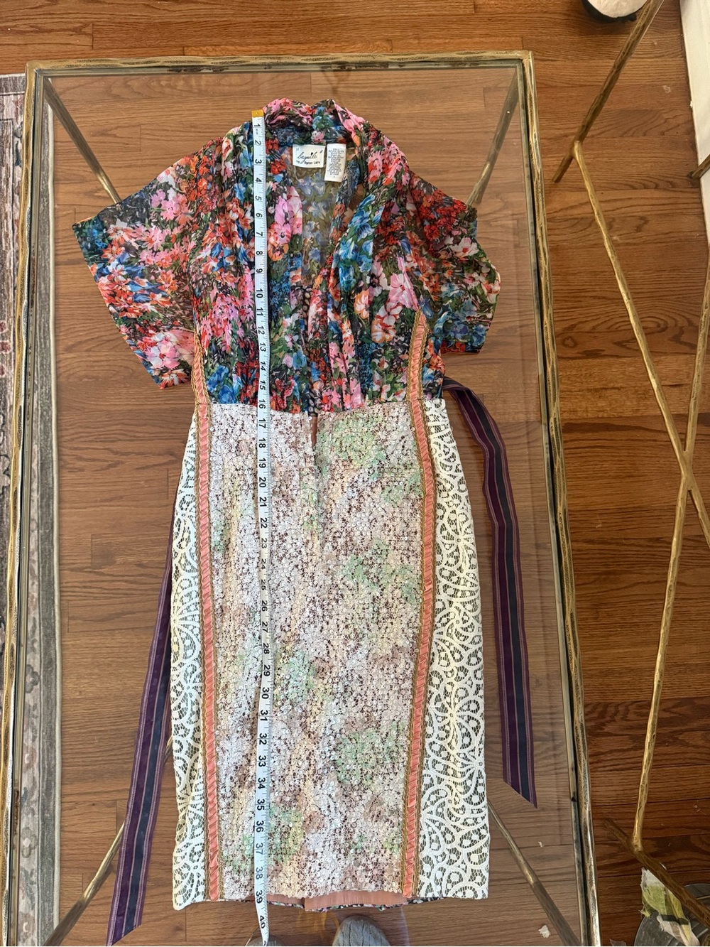 Byron Lars Floral Wrap Tie-Waist Midi Dress in Multi-Color & Multi-Texture Sz 0 - Picture 12 of 15